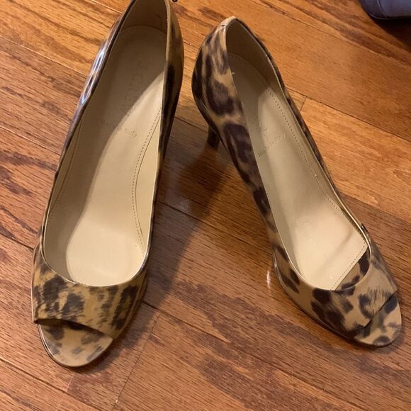 J.Crew size 8 leopard print patent leather open toe shoes made in Italy - Picture 2 of 8